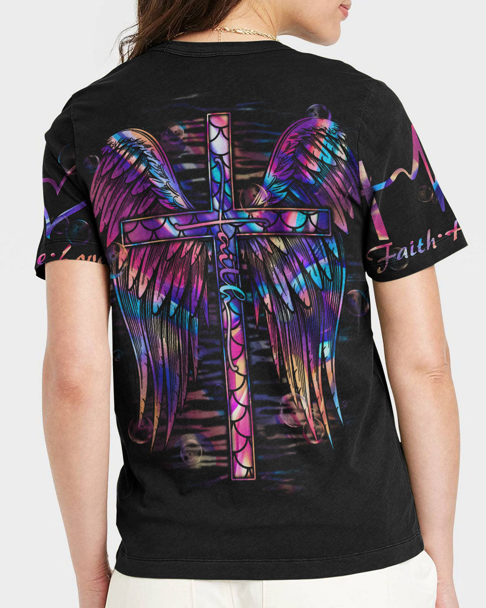 Faith Cross Wings Mermaid Hologram Women's All Over Print Shirt - Ri2406231