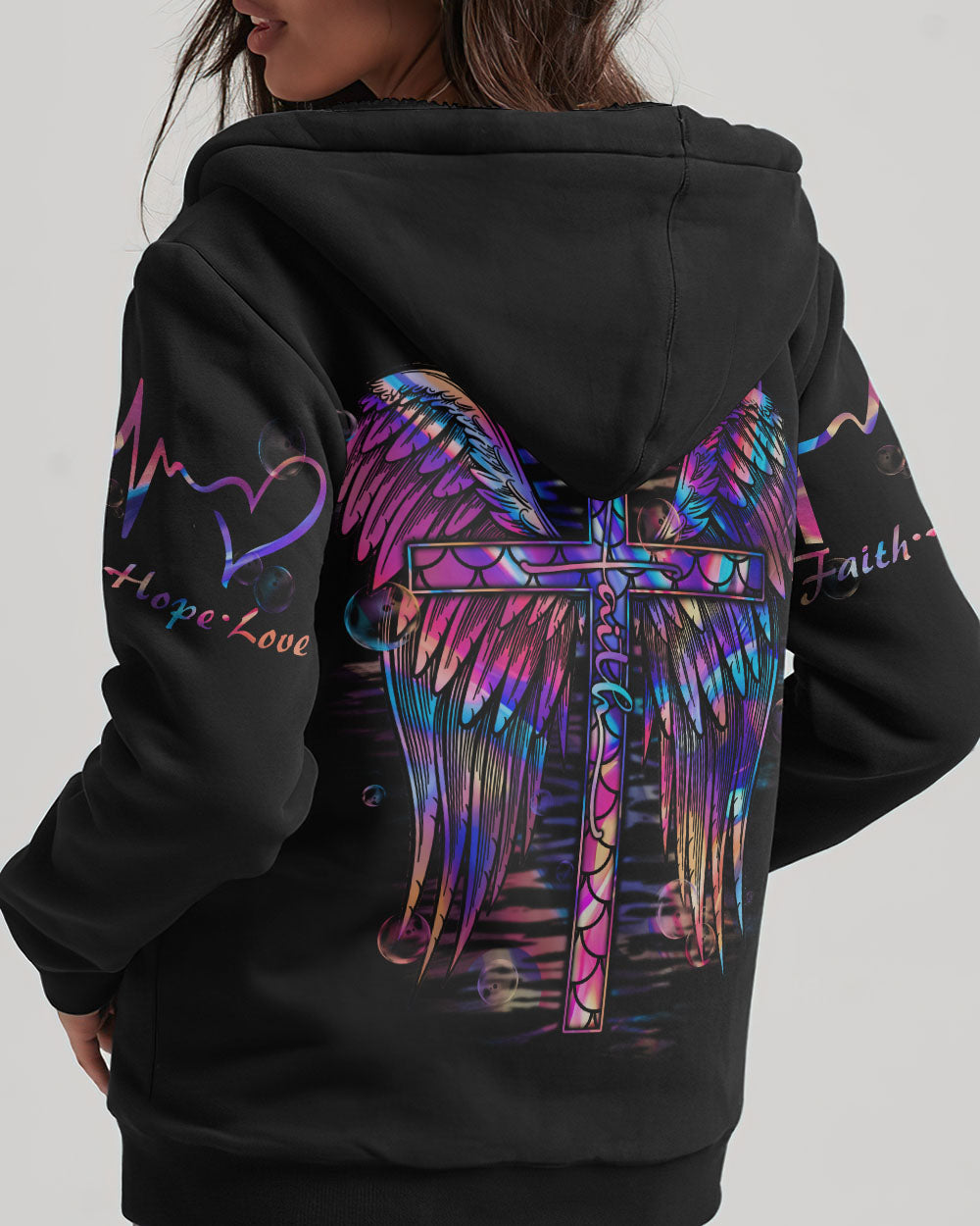 Faith Cross Wings Mermaid Hologram Women's All Over Print Shirt - Ri2406231
