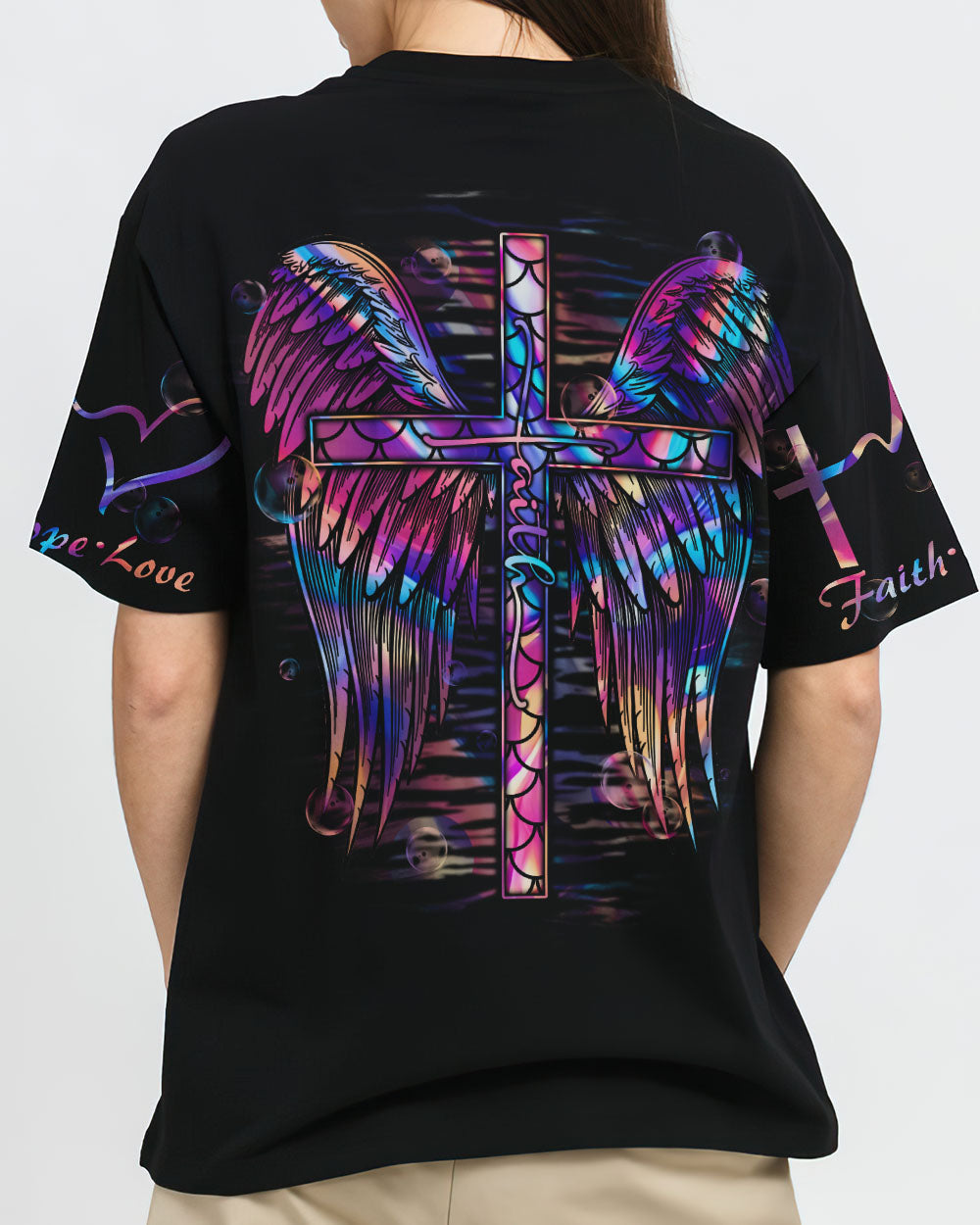 Faith Cross Wings Mermaid Hologram Women's All Over Print Shirt - Ri2406231