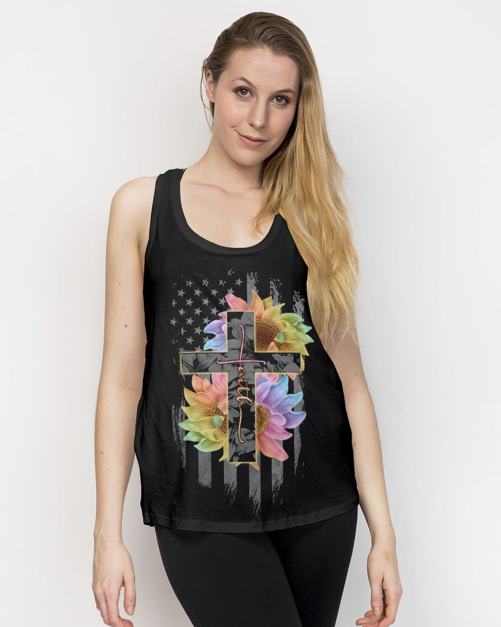 Faith Rainbow Sunflower Cross Flag Women's All Over Print Shirt - Ri2406234