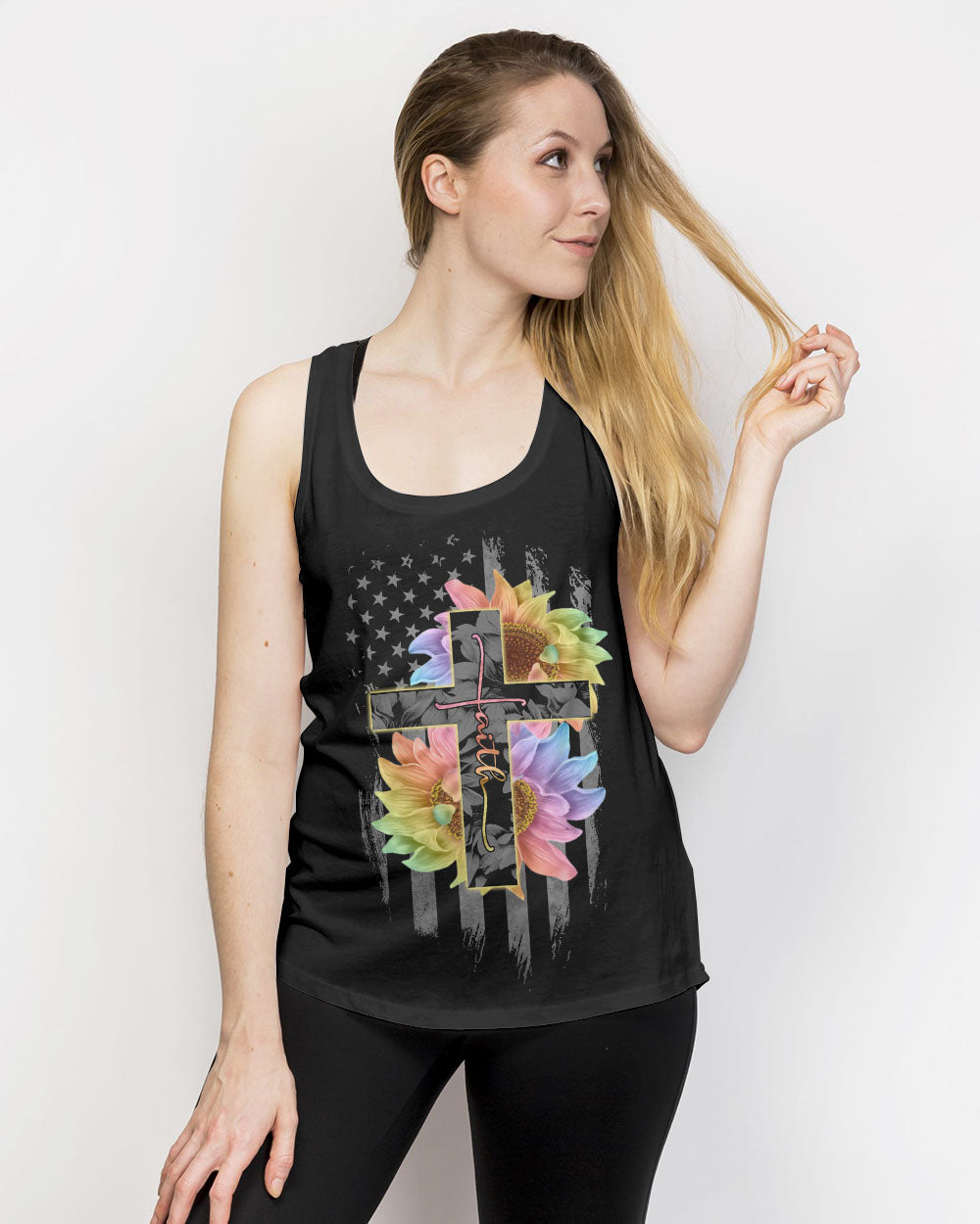 Faith Rainbow Sunflower Cross Flag Women's All Over Print Shirt - Ri2406234