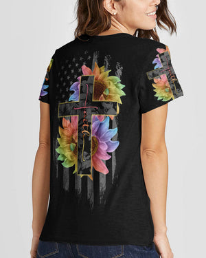 Faith Rainbow Sunflower Cross Flag Women's All Over Print Shirt - Ri2406234