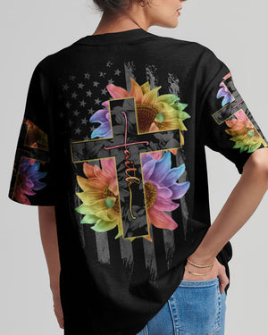 Faith Rainbow Sunflower Cross Flag Women's All Over Print Shirt - Ri2406234