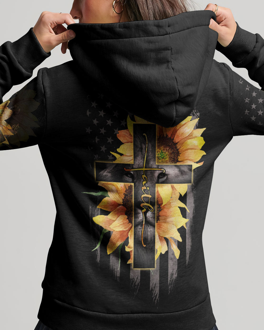 Faith Lion Cross Flag Women's All Over Print Shirt - Ri2406232