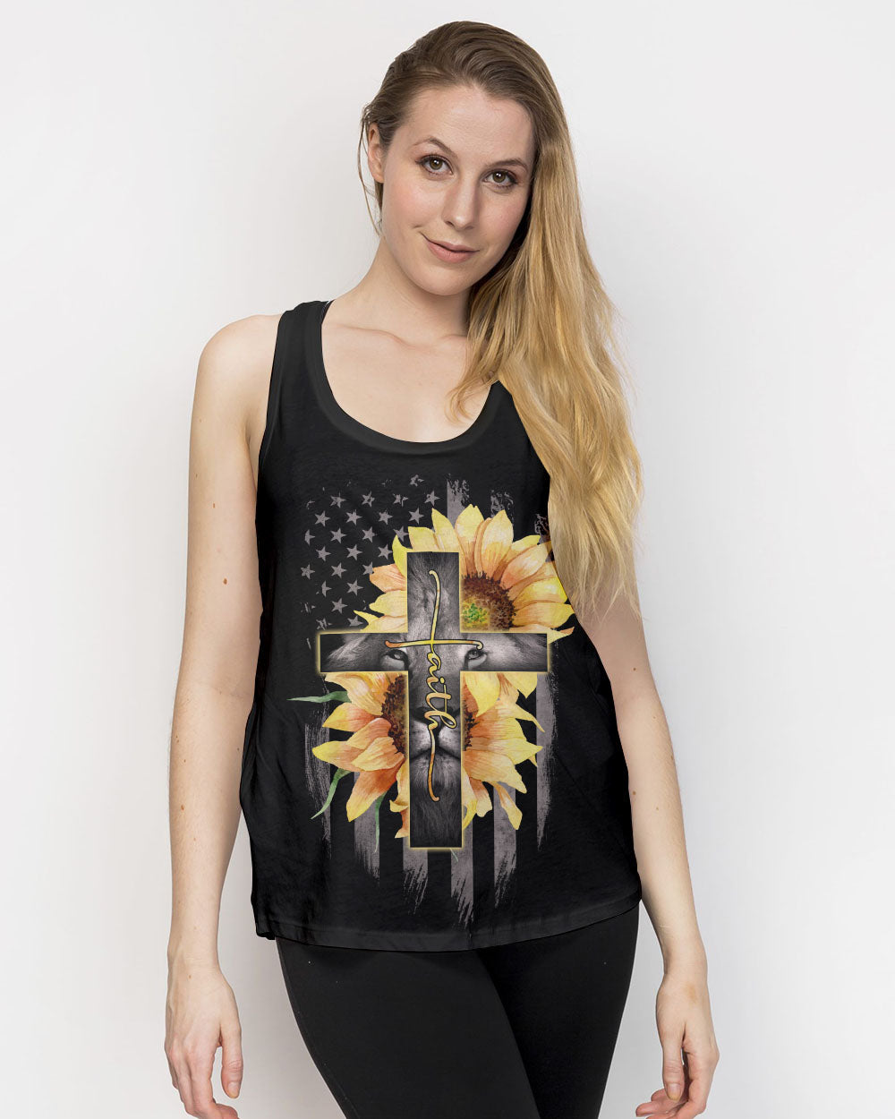 Faith Lion Cross Flag Women's All Over Print Shirt - Ri2406232