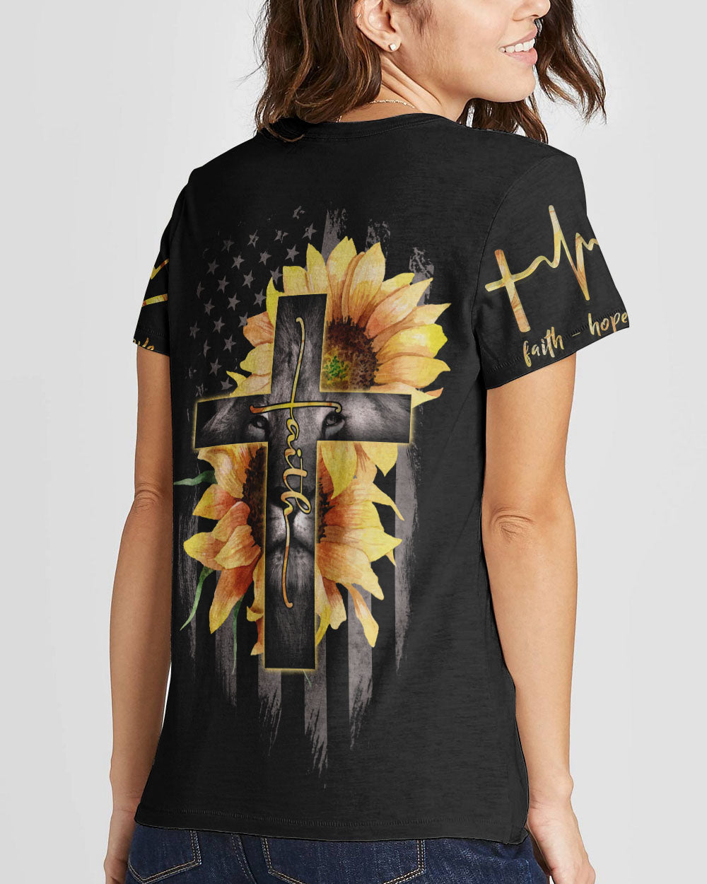 Faith Lion Cross Flag Women's All Over Print Shirt - Ri2406232