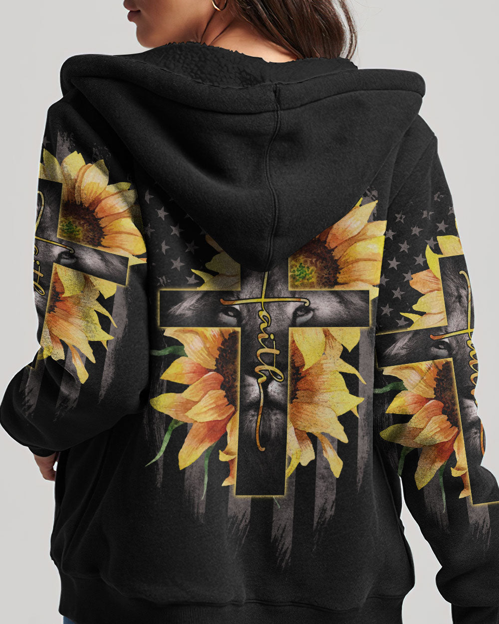 Faith Lion Cross Flag Women's All Over Print Shirt - Ri2406232