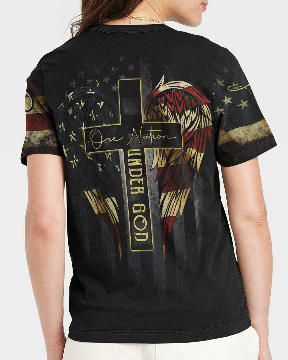 One Nation Under God Vintage Flag Women's All Over Print Shirt - Ri2406233