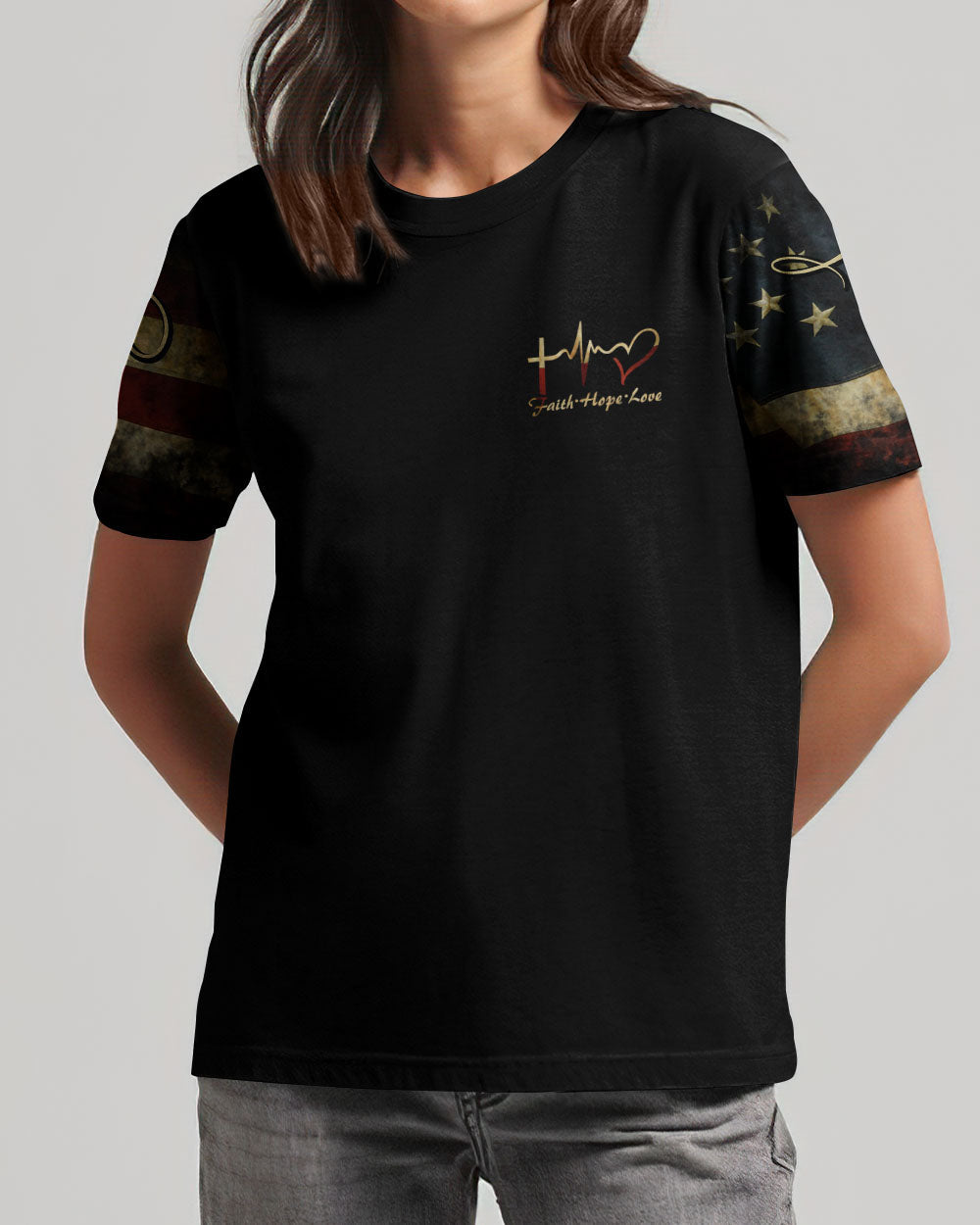 One Nation Under God Vintage Flag Women's All Over Print Shirt - Ri2406233