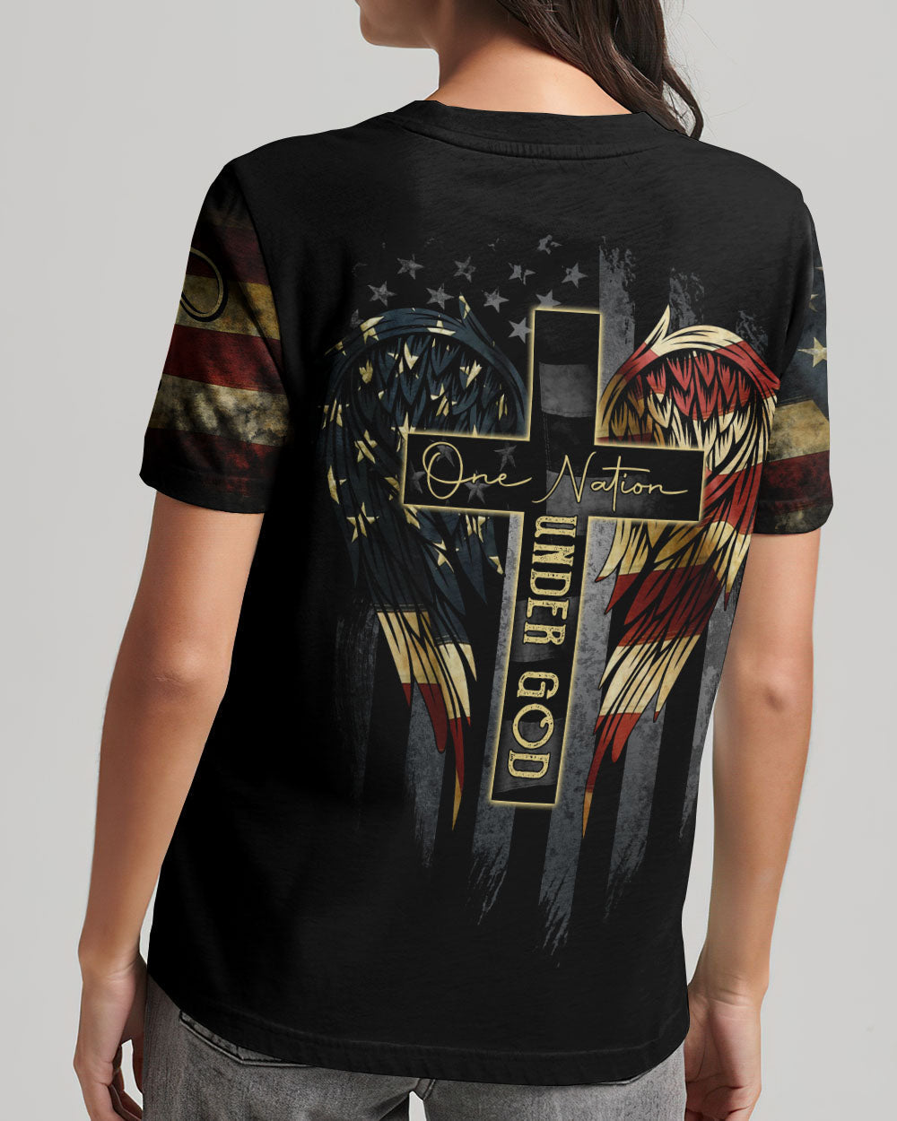One Nation Under God Vintage Flag Women's All Over Print Shirt - Ri2406233