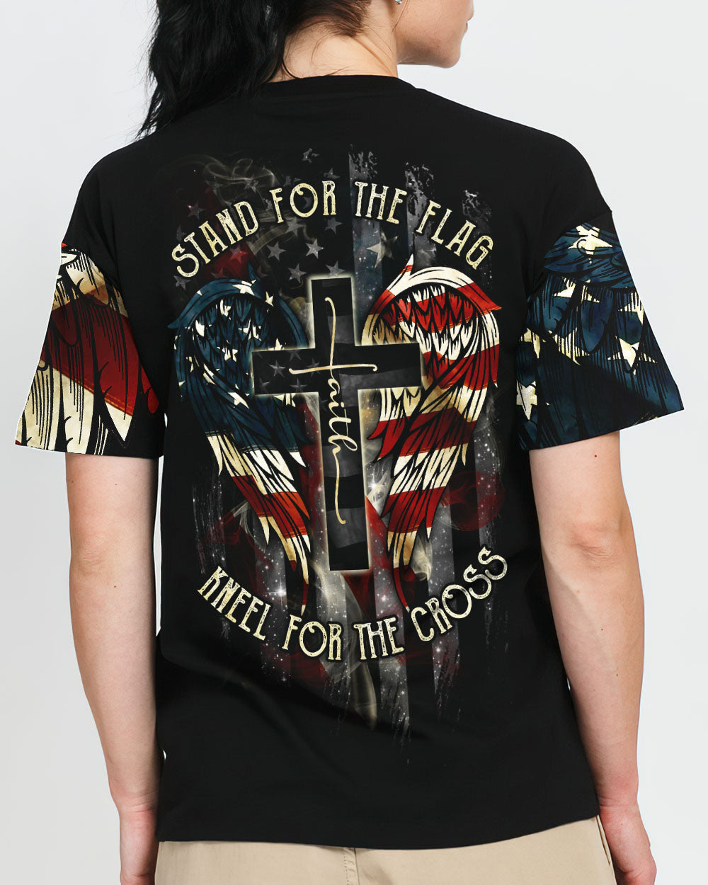 Stand For The Flag Kneel For The Cross Wings Women's All Over Print Shirt - Ri2506235