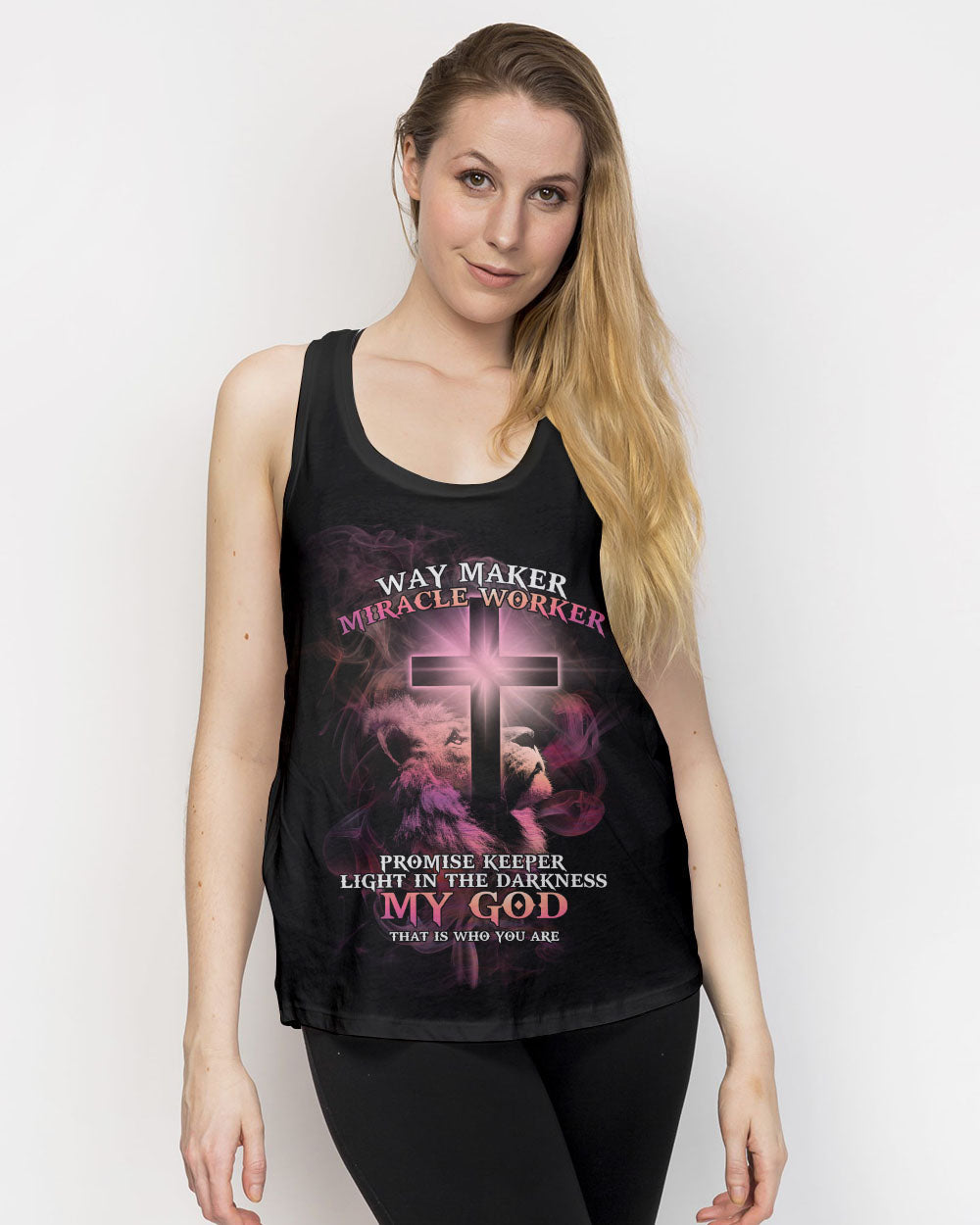 Way Maker Miracle Worker Lion Cross Pink Women's All Over Print Shirt - Tltm2406233