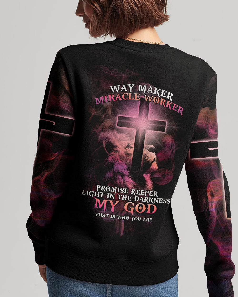 Way Maker Miracle Worker Lion Cross Pink Women's All Over Print Shirt - Tltm2406233
