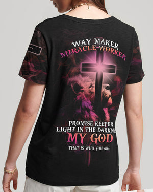 Way Maker Miracle Worker Lion Cross Pink Women's All Over Print Shirt - Tltm2406233