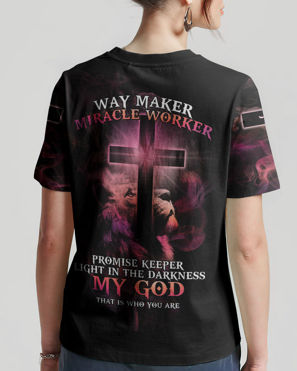 Way Maker Miracle Worker Lion Cross Pink Women's All Over Print Shirt - Tltm2406233