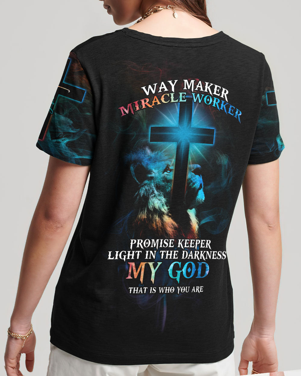 Way Maker Miracle Worker Lion Cross Light Colorful Women's All Over Print Shirt - Tltm2406235