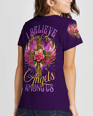 I Believe There Are Angels Among Us Cross Rose Wings Women's All Over Print Shirt - Tltr0307234
