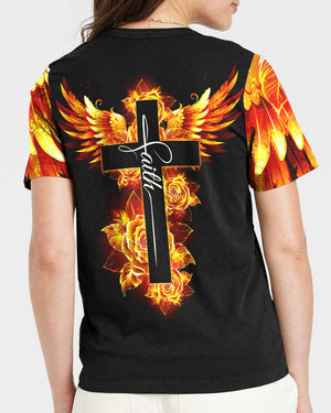 Faith Cross Rose Wings Arm Women's All Over Print Shirt - Tlty2506238