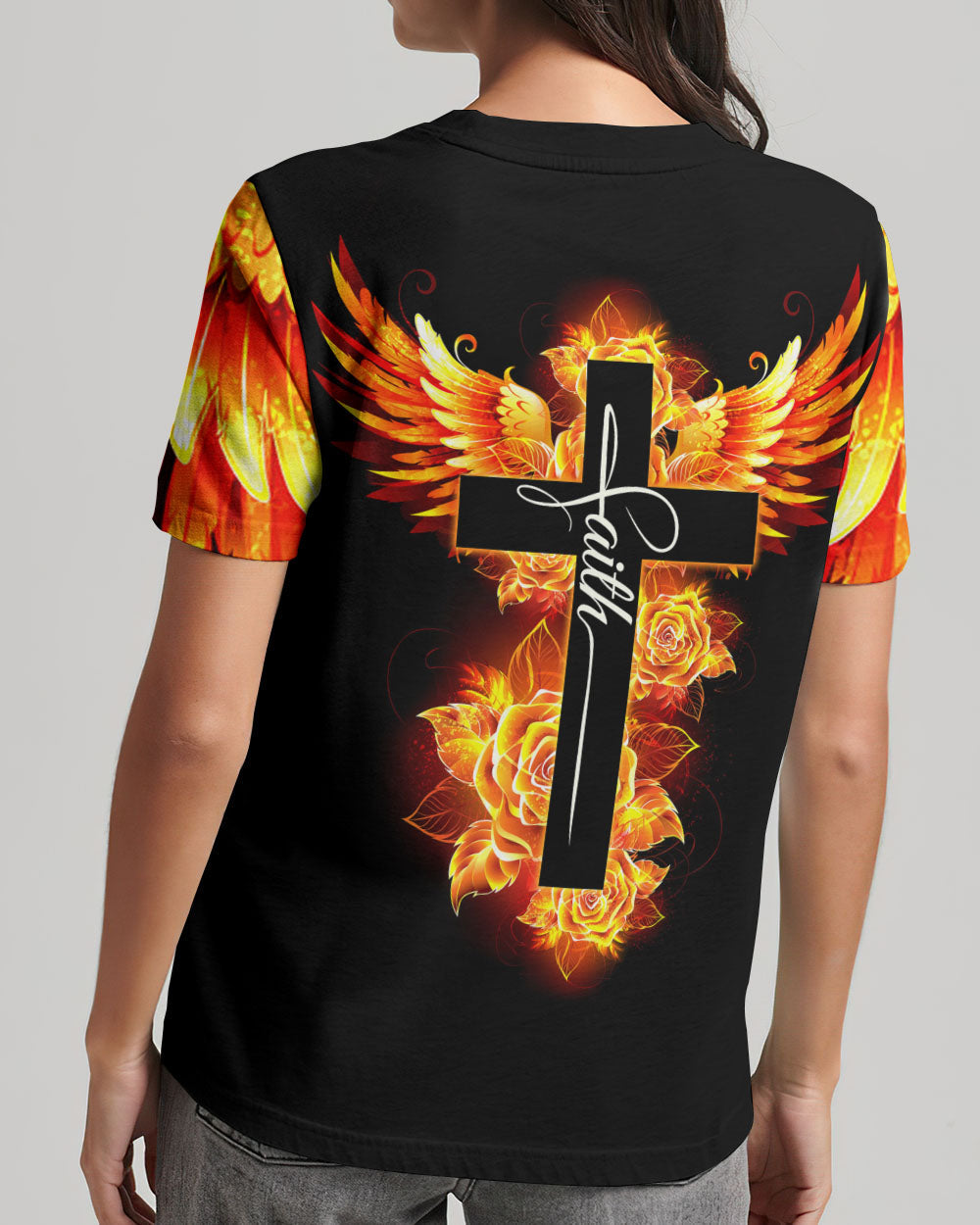 Faith Cross Rose Wings Arm Women's All Over Print Shirt - Tlty2506238