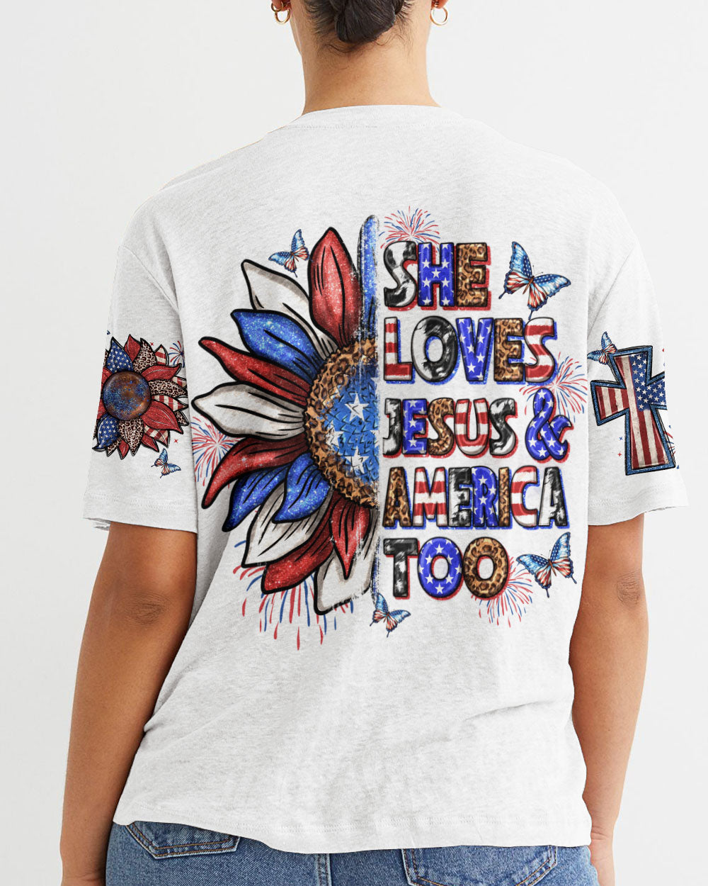 She Loves Jesus and America Women's All Over Print Shirt - Yhln0307234
