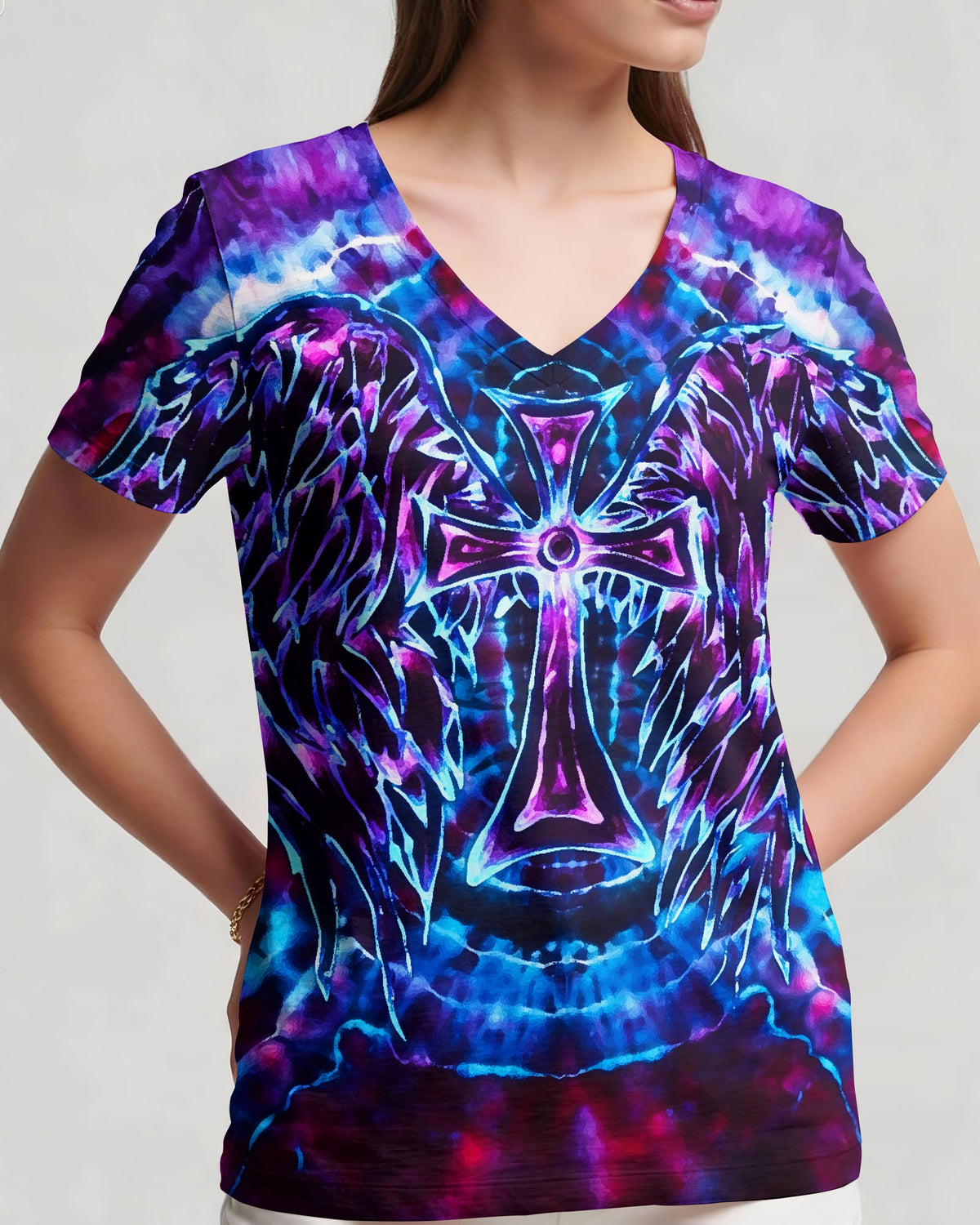 Faith In Light Wing Cross Swirl Women's All Over Print Shirt - Ri3103261