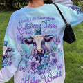 Living Life Somewhere Between Jesus Cow Women's All Over Print Shirt - Tlnz1010231