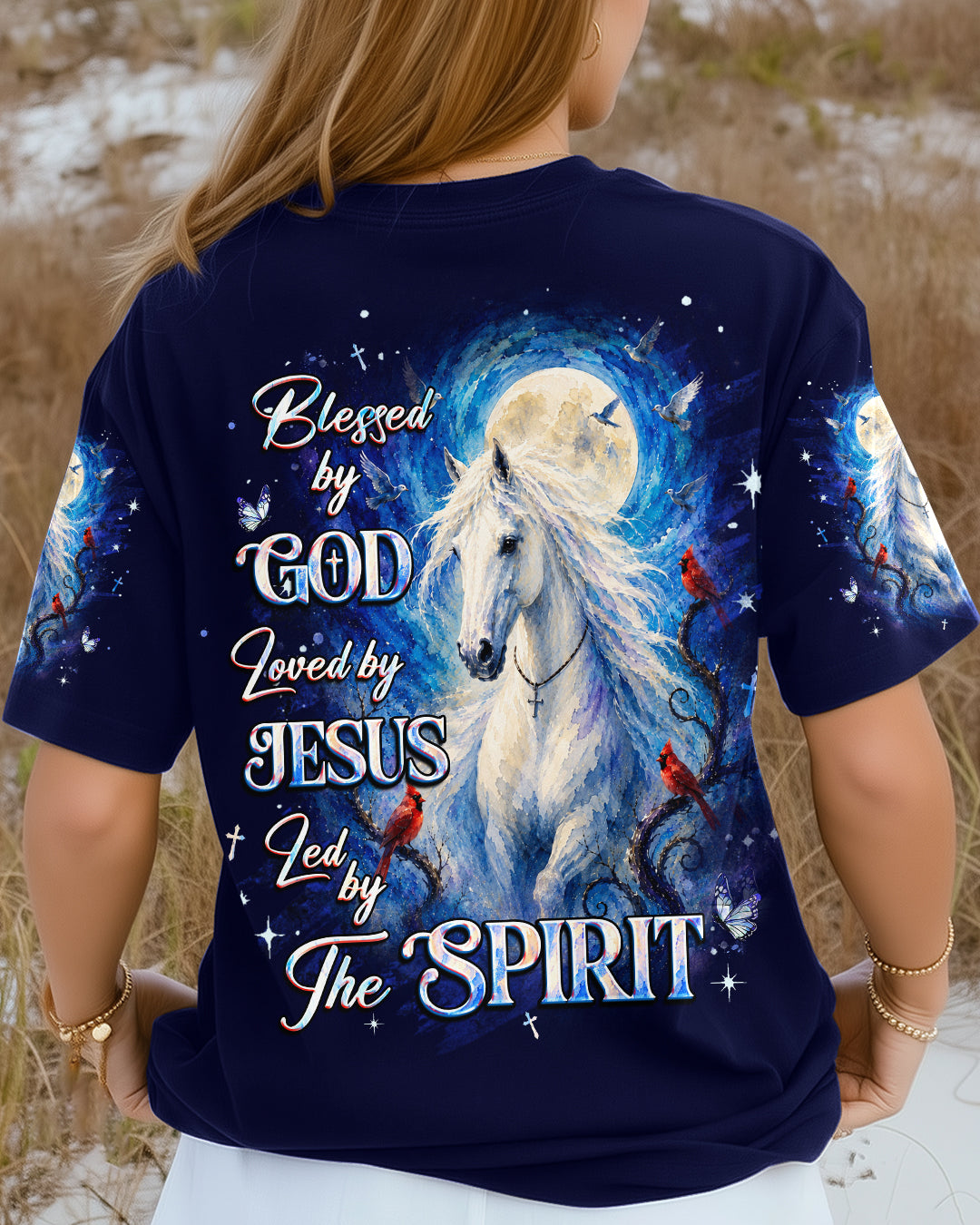Blessed By God Loved By Jesus Horse Cardinal Women's All Over Print Shirt  - Tlhg1806263