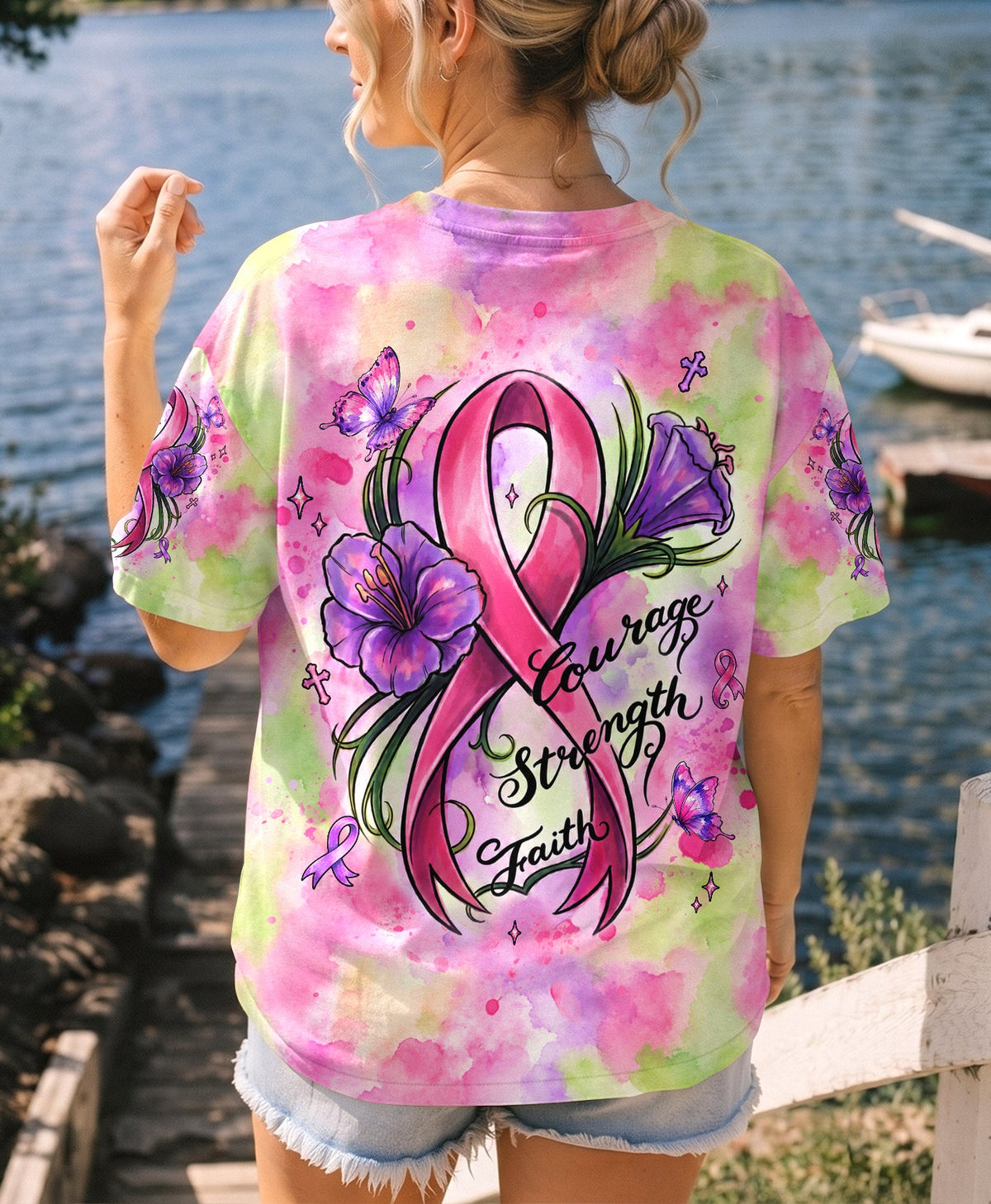 Courage Strength Faith Breast Cancer Awareness Women's All Over Print  - Tlhg2407262