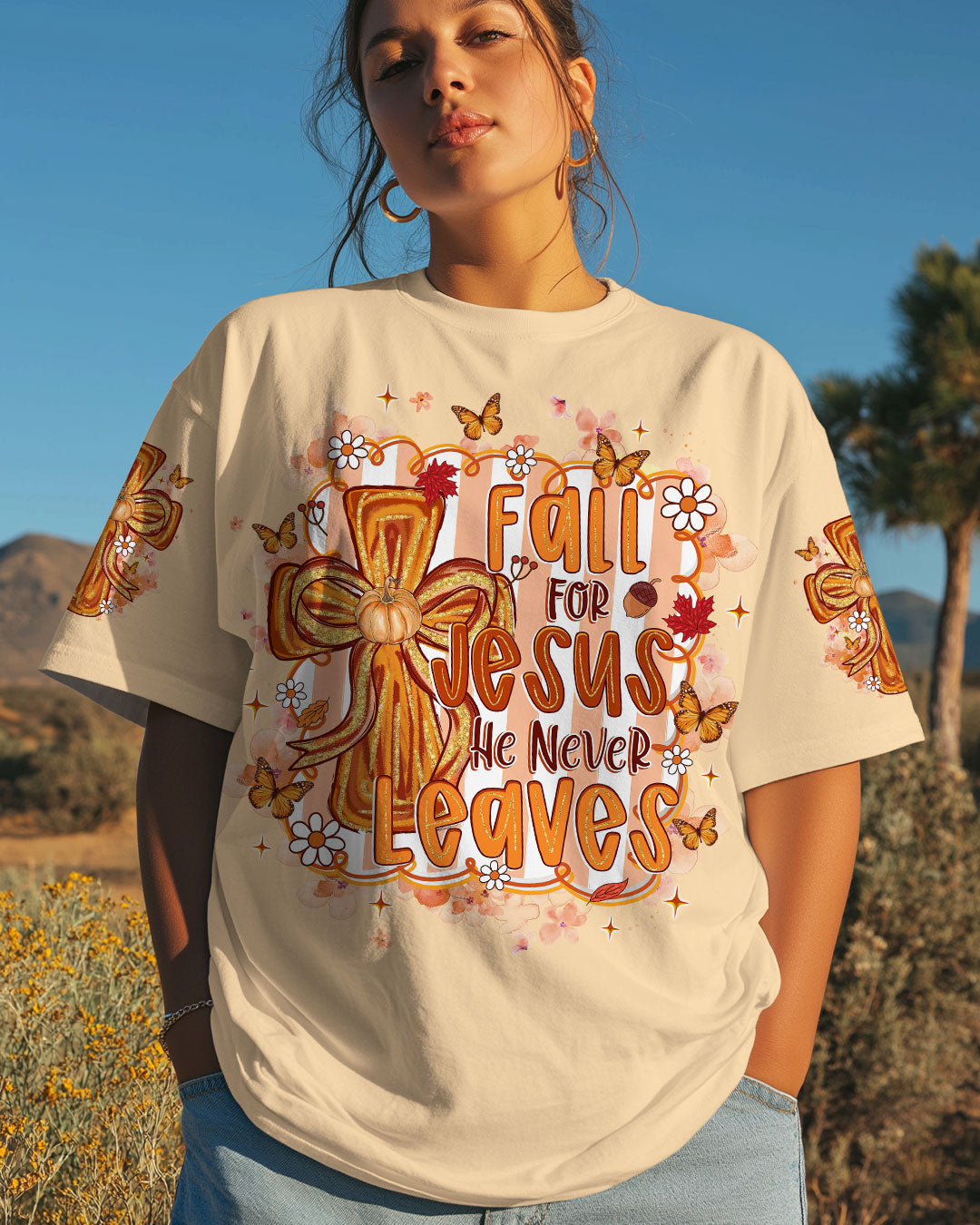 Fall For Jesus Autumn Women's All Over Print Shirt   - Tlnz3107251