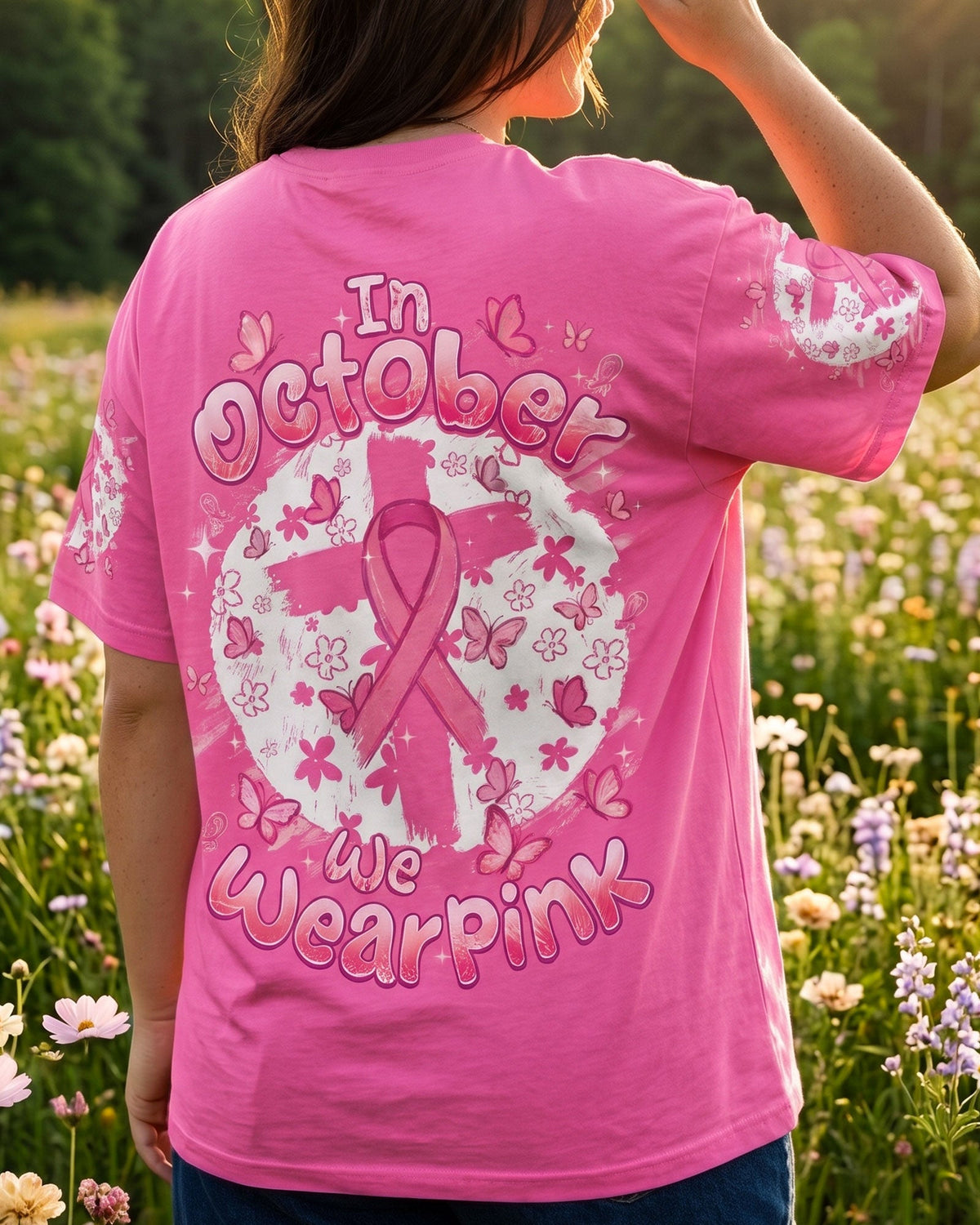 In October We Wear Pink Breast Cancer Awareness Women's All Over Print Shirt - Tyqy2007263