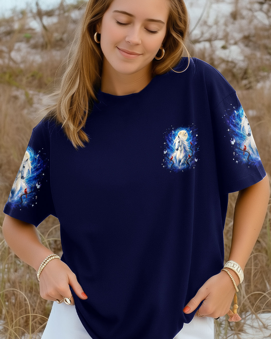 Blessed By God Loved By Jesus Horse Cardinal Women's All Over Print Shirt  - Tlhg1806263