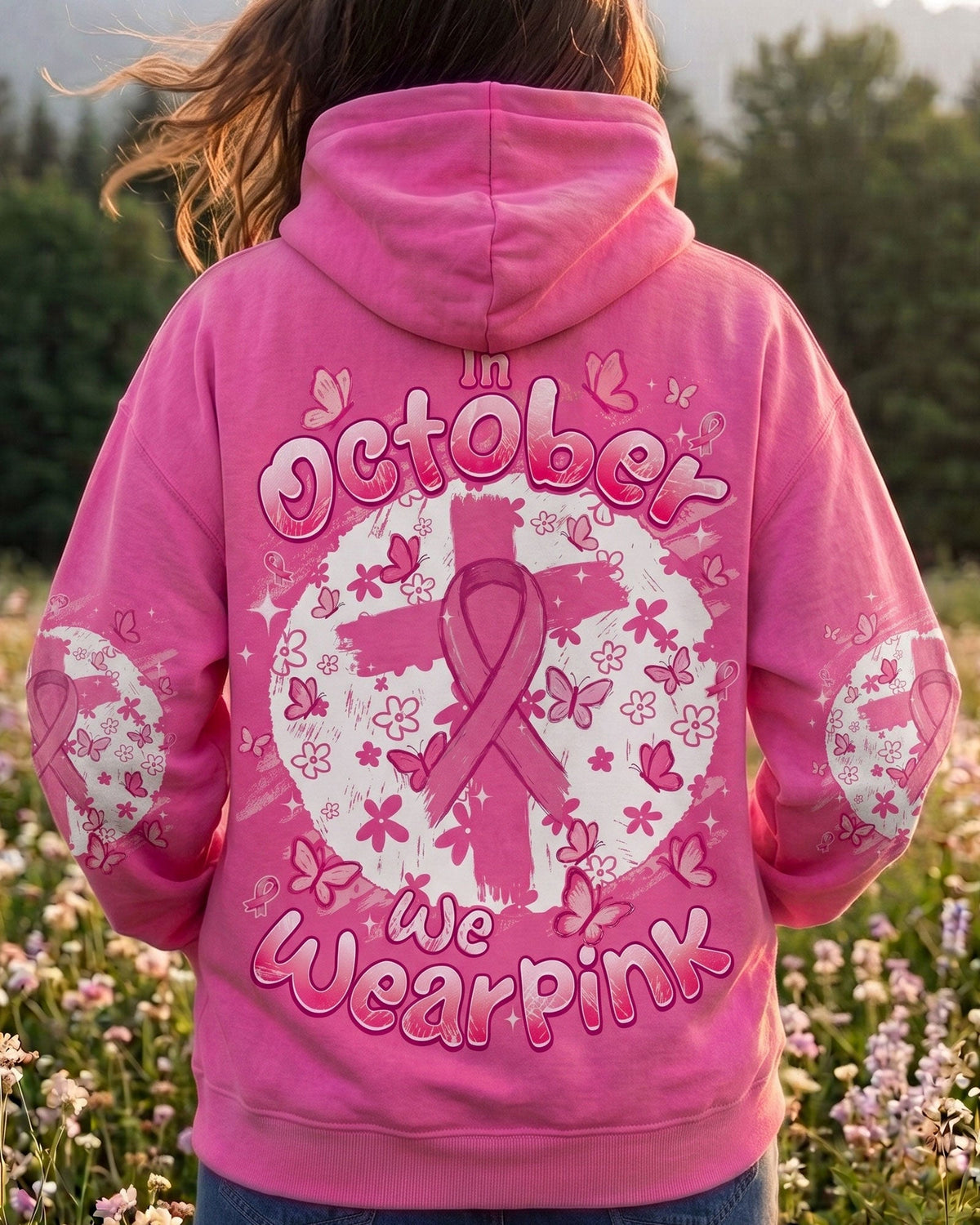 In October We Wear Pink Breast Cancer Awareness Women's All Over Print Shirt - Tyqy2007263