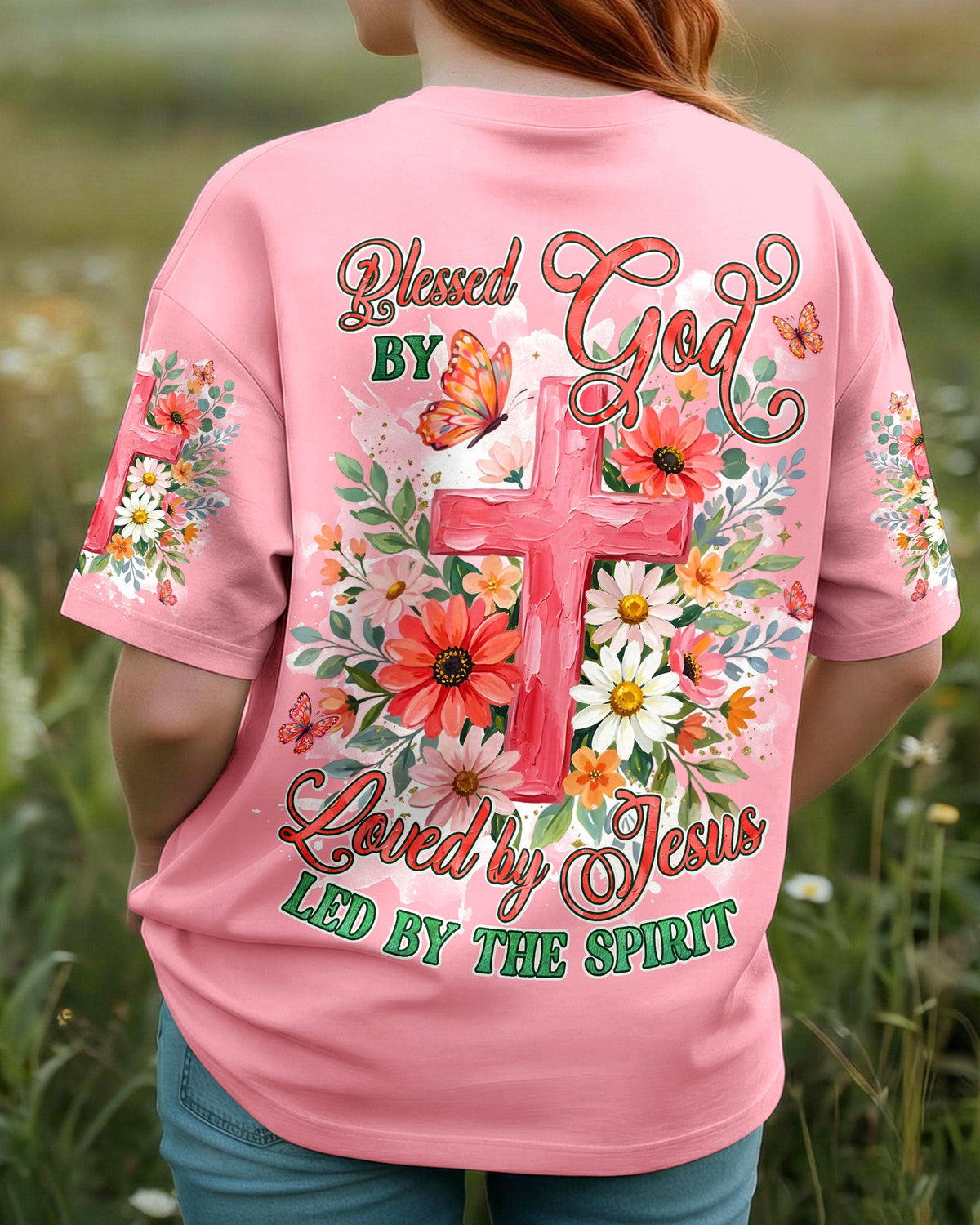 Blessed By God Loved By Jesus Cross Flower Women's All Over Print Shirt - Tyln1906263