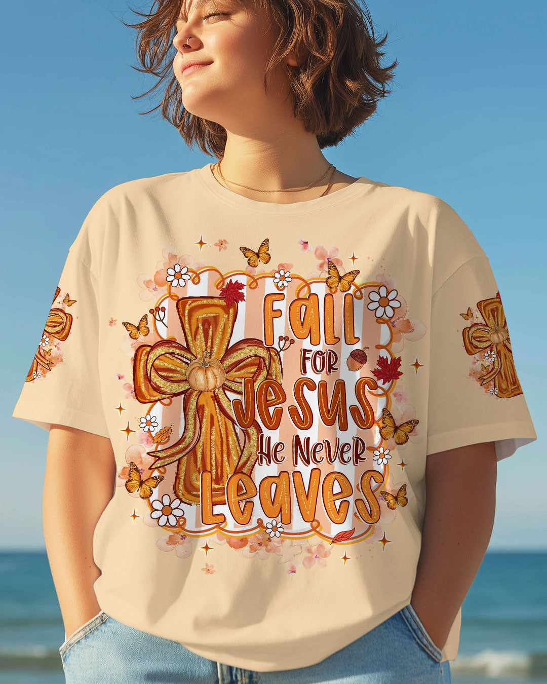 Fall For Jesus Autumn Women's All Over Print Shirt   - Tlnz3107251