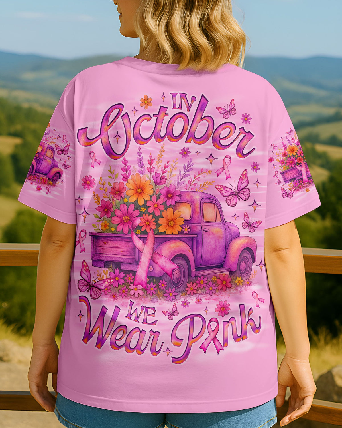 In October We Wear Pink Truck Women's All Over Print Shirt   - Tlno0808252