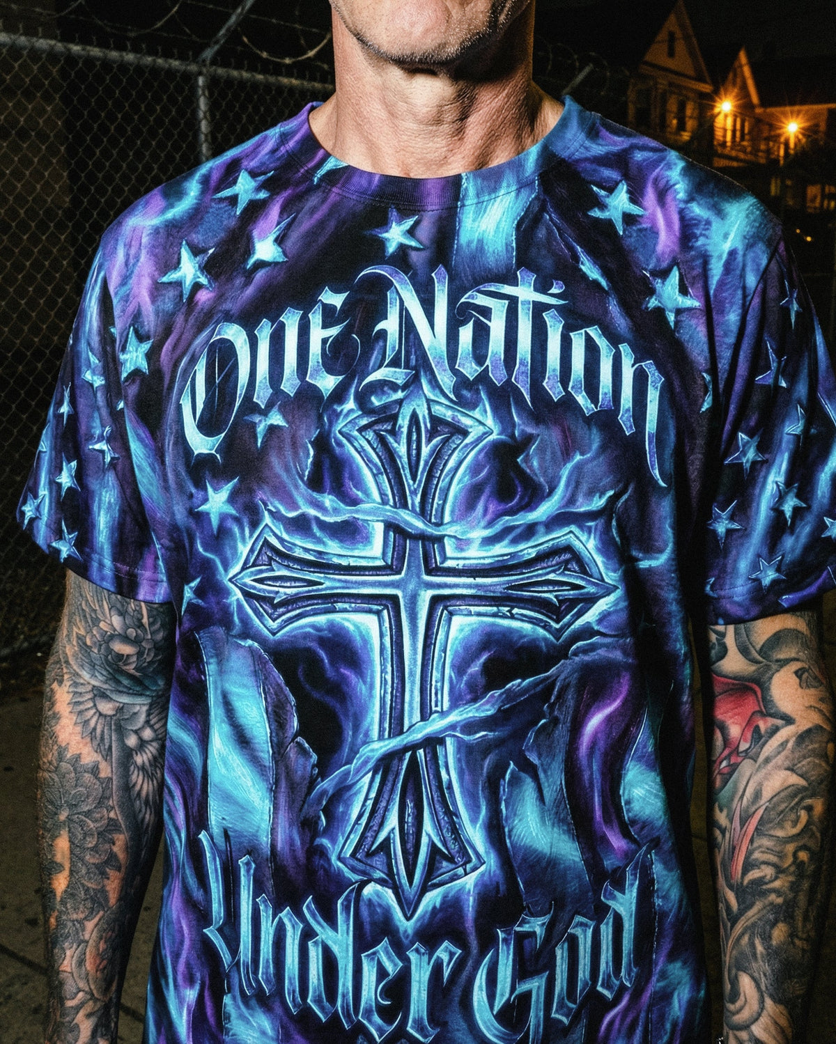 One Nation Under God Celestial Cross Men's All Over Print Shirt - Ri2303261