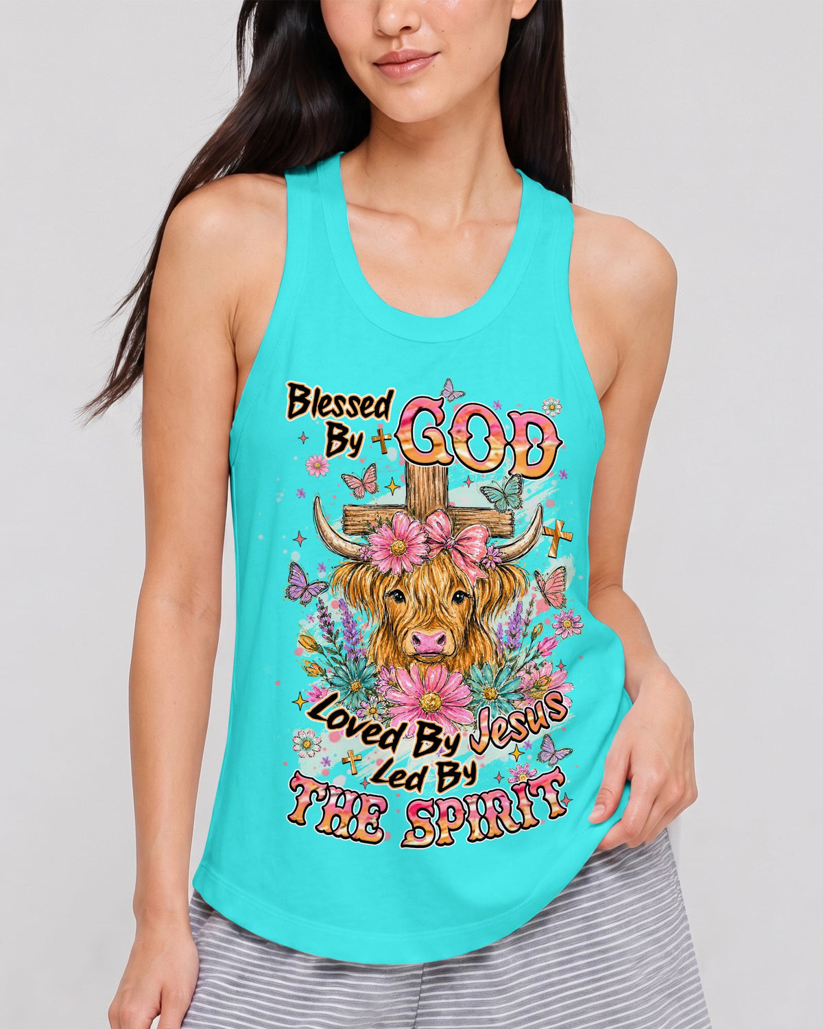 Blessed By God Highland Cow Women's All Over Print Shirt - Tlhn2807263