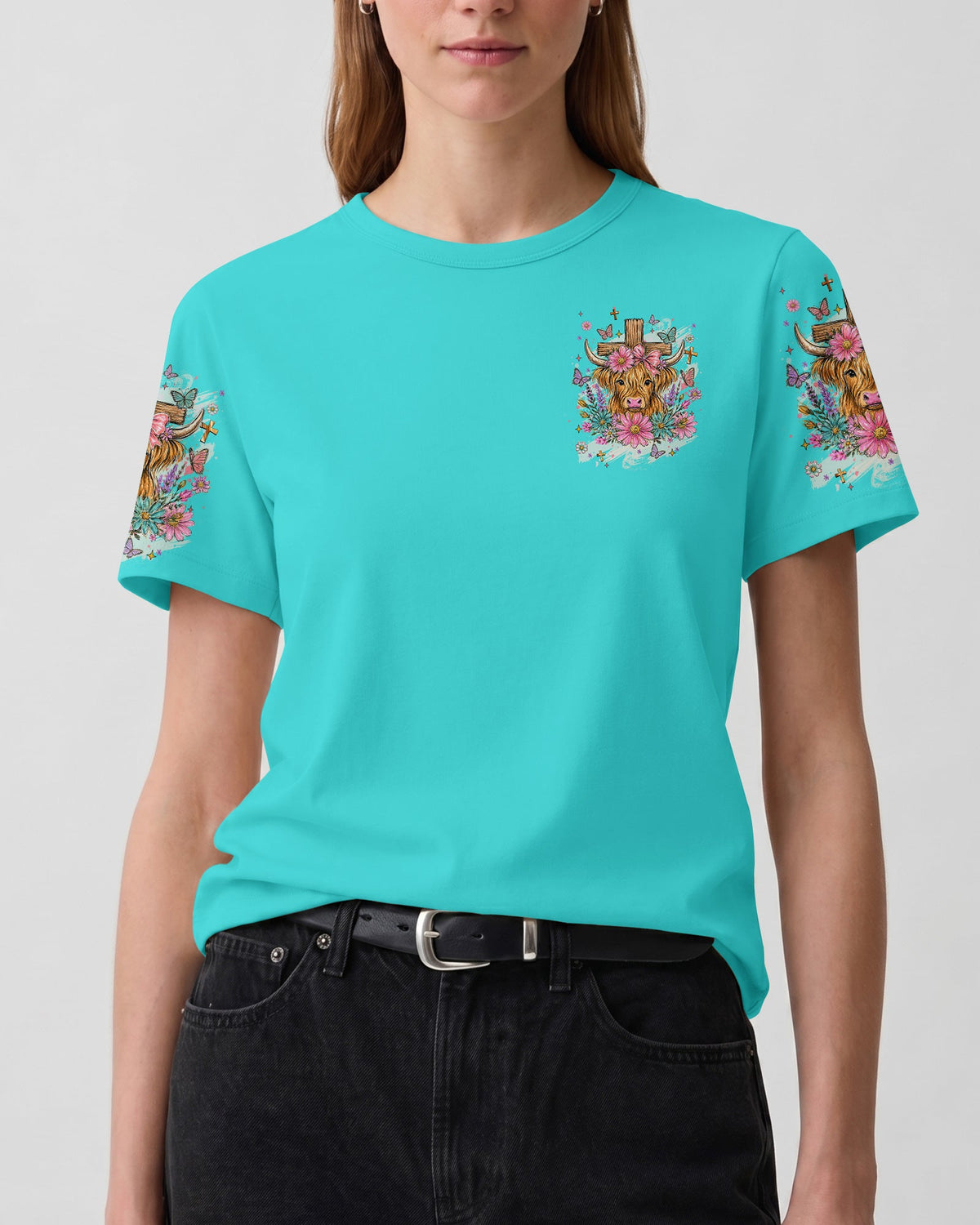 Blessed By God Highland Cow Women's All Over Print Shirt - Tlhn2807263