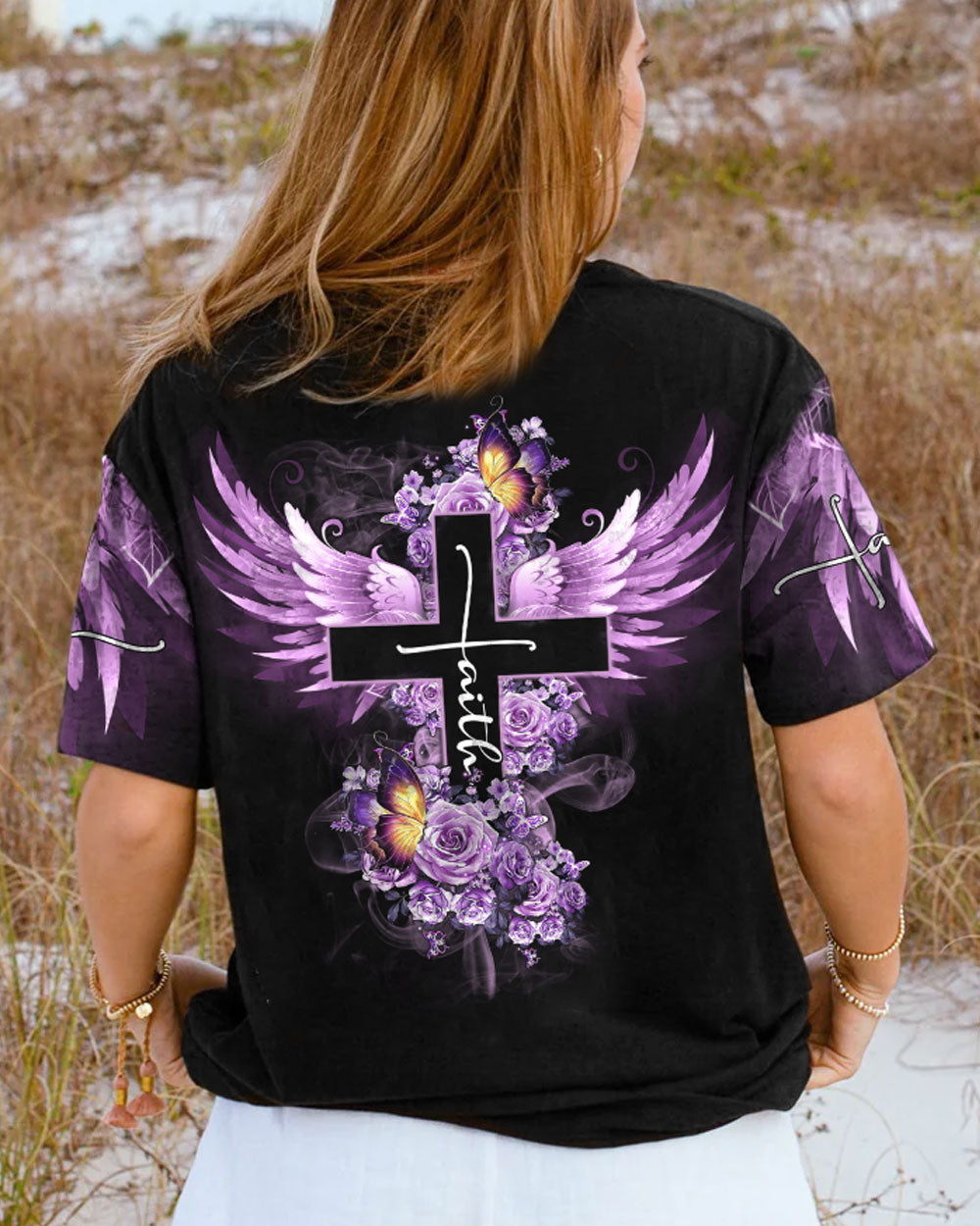 Faith Butterfly Purple Rose Women's All Over Print Shirt - Tltm2406234
