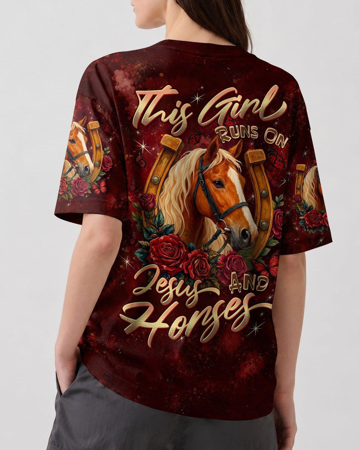 This Girl Runs On Jesus And Horses Women's All Over Print Shirt - Tltw2807261