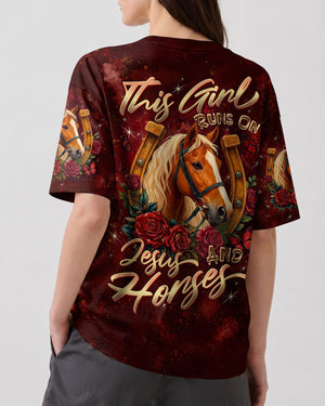 This Girl Runs On Jesus And Horses Women's All Over Print Shirt - Tltw2807261