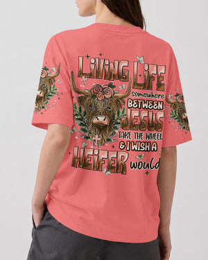 Living Life Somewhere Between Jesus Cow Women's All Over Print Shirt - Tlnt0607261