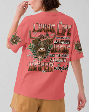 Living Life Somewhere Between Jesus Cow Women's All Over Print Shirt - Tlnt0607261