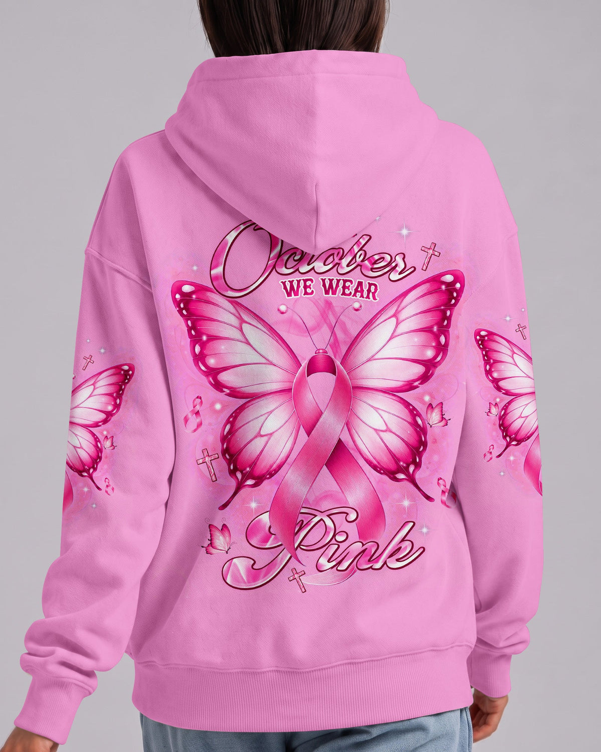 In October We Wear Pink Butterfly Breast Cancer Awareness Women's All Over Print Shirt - Tlnt2107264